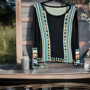 Gypsy 05 Pullover Rayon Sweater Blouse Size L Geometric